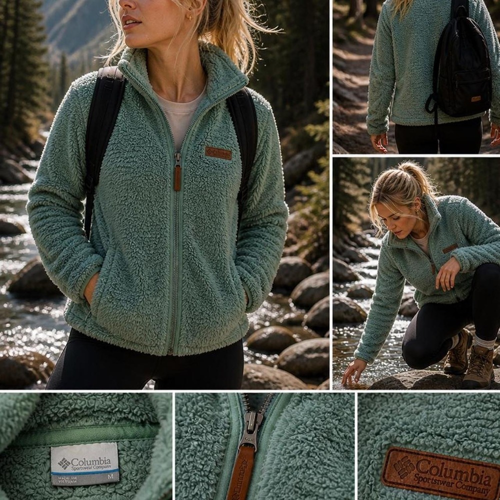 Columbia Sherpa Fleece Jacket – Women's Small Green Full Zip Cozy
